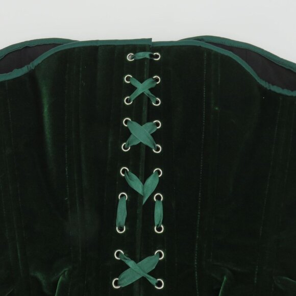 Timeless Trends 30M OverBust Corset Hourglass Silhouette Green Velvet Lace Up - Picture 6 of 12